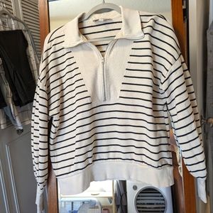 Quarter Zip LOFT Sweater, cream and navy stripes